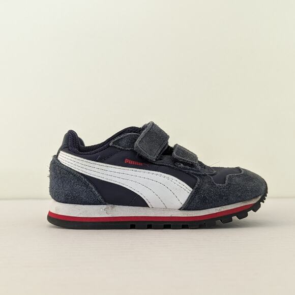 Puma Size 8 Runner V2 Sneakers Running Shoes Navy Red White Hook & Loop - Picture 1 of 8